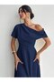 Women's Off Shoulder Short Sleeve Pleated Long Crepe Dress - 2