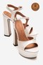 Genuine Leather Ecru Skin Ankle Strap Open Platform Heeled Handmade Women's Shoes Talia - 2