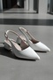 Calista White Patent Leather Pointed Toe Heeled Ballerina Shoes with Side Buckle (4 cm Heel Length) - 4