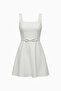 Women's White Square Neck Belted Mini Homecoming Evening Dress - 7