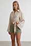 Vanilla Wide Cuff Sleeve Detailed Tie-Front Linen Shirt Alc-X15424 - 3