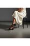 Black Leather Cross-Strapped Women's Heeled Slippers - 3