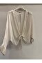 Women's Beige Italian Tie-Front Bat Sleeve Silk Bolero Blouse Size 38 - 42 - 4