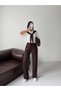 Women's Coffee Color Scarf Detailed T-Shirt and Pants Top and Bottom Set - 3