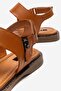 Women's Tan Leather Sandals Daily Comfortable Zippered Stylish Summer Comfortable Sole - 3