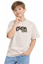 Boy's Beige Color Short Sleeve T-Shirt with Suder Written on the Front and Cat Text Pattern on the Back - 3