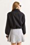 Black Zippered Pocket Polo Collar Cashmere Bomber Coat - 4
