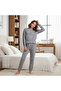 Young Girl Cotton Collar Buttoned Pocketed Gift Gray Color Bottom Top Pajama Set Al507 V2 Bb2447 - 7