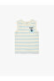 Cotton Embroidered Detailed Sleeveless Crew Neck Striped Undershirt