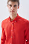 Men's Brown Slim Fit Long Sleeve Linen Shirt - 3