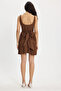 Women's standard fit regular cut cotton strap square neck pleated brown dress - 6