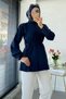 Hakim Collar Ribbed Detailed Poplin Shirt Tunic - Navy Blue - 6