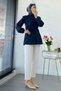 Hakim Collar Ribbed Detailed Poplin Shirt Tunic - Navy Blue - 7