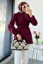 Hakim Collar Ribbed Detailed Poplin Shirt Tunic - Burgundy