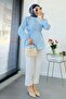 Hakim Collar Ribbed Detailed Poplin Shirt Tunic - Blue - 8