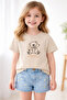 Girl's Beige Color T-Shirt with Teddy Bear Pattern on the Front and Wing Accessories on the Back