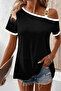 New Season Women's Short-Sleeved One-Shoulder Open Strap Buckle Detailed Viscose Blouse - 2