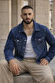Men's Trend Casual Basic Pocketed Slim Fit Navy Blue Denim Jacket - 4
