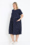 Women's Navy Blue Polka Dot Plus Size Pocket Buttoned Cotton Plus Size Short Sleeve Dress - 3