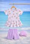 Girl's Patterned Swimsuit Set 3-Piece Set (Bathing Cap + Top + Shorts) Sea Beach Set - 5