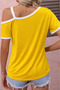 New Season Women's Short-Sleeved One-Shoulder Open Strap Buckle Detailed Viscose Blouse - 4