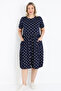 Women's Navy Blue Polka Dot Plus Size Pocket Buttoned Cotton Plus Size Short Sleeve Dress