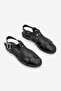 Women's Genuine Leather Ankle Strap Buckle Closed Front Casual Sandals Yenzar Black