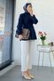 Hakim Collar Ribbed Detailed Poplin Shirt Tunic - Navy Blue - 5