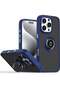 iPhone 16 Case – Blue Matte Shockproof Bumper with Metal Ring Holder Kickstand & Magnetic Car Mount