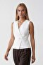 White Belted Wrap Vest with Lining Inside Alc-X15468 - 5