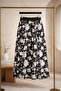 Girl's Black and White Floral Patterned Unlined Skirt with Elastic Waist