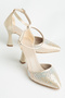 Women's Gold Semi-Closed Diamond Patterned High Heel Stiletto