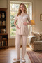 New Season Mink Summer Lace Detailed Short Sleeve Buttoned Stylish Maternity Dressing Gown Pajama Set - 5