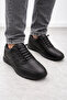Black Rubber Laced Inner and Outer 100% Genuine Leather Casual Daily Orthopedic Men's Shoes Vdz03020