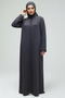 Women's Embroidered Front Zippered Hakim Collar Sleeves with Embroidered Collar and Hem, Plus Size Ferace - 2