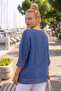 Blue Crew Neck 3/4 Sleeve, Sleeve and Hem with Mesh Detail Casual Muslin Oversize Woven Blouse 60 65 - 6