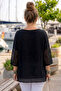Black Crew Neck 3/4 Sleeve, Sleeve and Hem Mesh Detailed Casual Muslin Oversize Woven Blouse 60 65 - 6