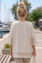 Beige Crew Neck 3/4 Sleeve, Sleeve and Hem Mesh Detailed Casual Muslin Oversize Woven Blouse 60 65 - 5