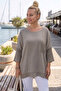 Mink Crew Neck 3/4 Sleeve, Mesh Detailed on Sleeves and Hem, Casual Muslin Oversize Woven Blouse 60 65 - 2