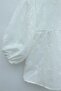 Scalloped Semi-Transparent Linen Look Shirt with Elastic Sleeves -White - 6