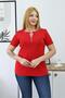 Plus Size Basic T-Shirt with Double Piping Detail at the Collar and Buttons - 3