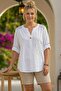 Italian White Judge Collar Buttoned 3/4 Sleeve Mesh Detailed Perforated Embroidered Cotton Woven Blouse 73 60 - 5