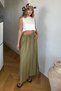 Women's Khaki Long Skirt with Elastic Waist and Lace-Up Maxi Length Loose Hijab Skirt Cotton Viscose Doesn'T Show Underwear Y - 2