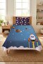 Rocket Planet Starry Baby Pique Set - Space Adventure Themed Modern Blue Orange Decorative Bedspread - 2