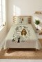 Teddy Bear Forest Patterned Baby Pique Set - Nature Themed Nordic Sage Beige Quilted Bedspread - 6
