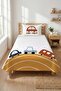 Car and Road Themed Baby Pique Set - Linear Transportation Nordic Mustard Blue Decorative Bedspread - 3
