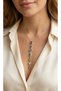 Brass Colored Zircon Stone Model Silver Color 7 Element Women's Y Necklace - 4