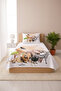 Safari Animal Nature Themed Single Duvet Set - Forest Modern Beige Orange Quilted Bedspread - 4