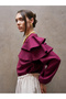 Burgundy Flounce Crepe Blouse - 4