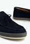 Genuine Leather Suede Men's Casual Shoes Navy Blue Straw Sole Bow - 2